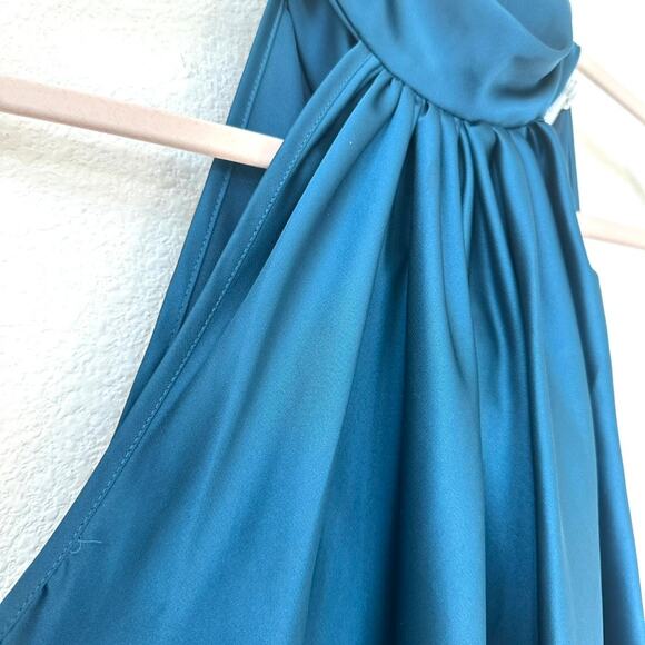 Bishop + Young Jade Blue Satin Neck Tie Halter Top - Size S - Picture 2 of 10